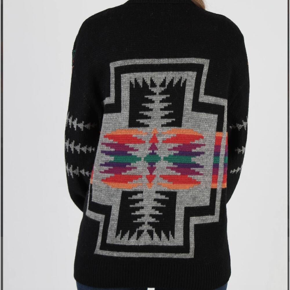 Pendleton Western Wear Black Knit Vintage 70s Unisex Wool L Sweater - Picture 2 of 11